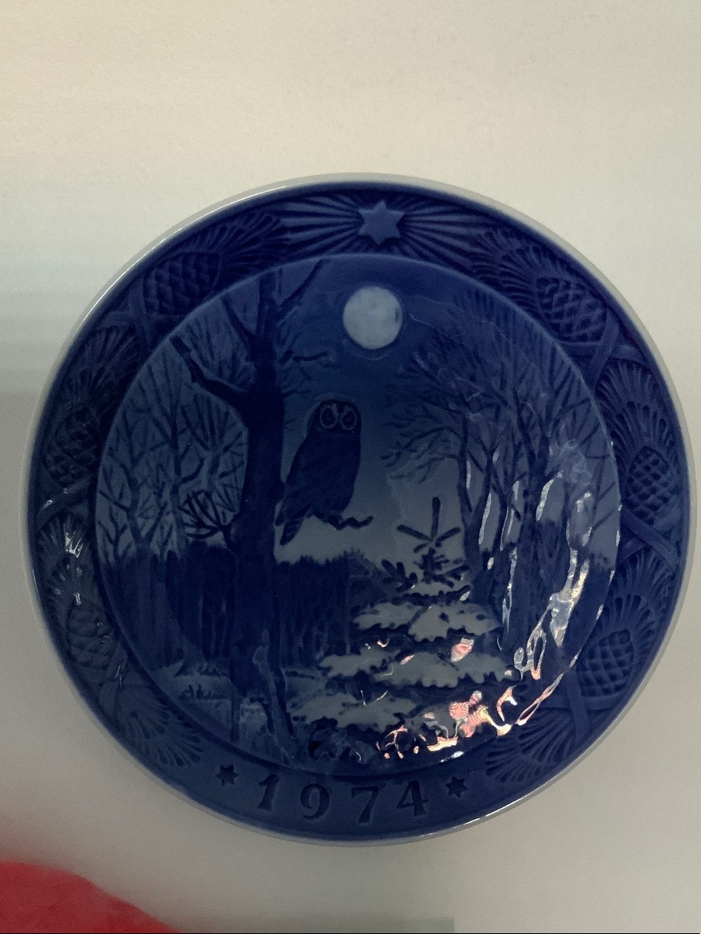 1974 Blue Decorative Collector Plate with Owl Night Scene